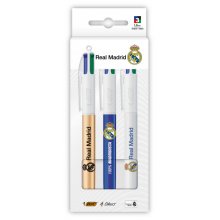 Bic 4 Colours Real Madrid CF Pack con 3 Boligrafos de Bola Retractil - 3 DiseÃ±os Diferentes - Punta Media de 1.0mm