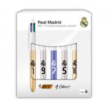 Bic 4 Colours Ed. Lujo Real Madrid CF Pack con 5 Boligrafos de Bola Retractil - 5 DiseÃ±os Diferentes - Punta Media de 1.0mm