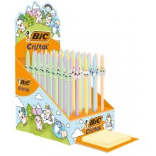 Bic Cristal Pastel Figurines Expositor con 40 Boligrafos de Bola - Cuerpo Opaco en Colores Pastel con Figuras de Animales - Punta Redonda de 1mm - Trazo 0.4mm - Tinta con Base de Aceite - Color de la Tinta Azul
