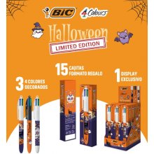 Bic 4 Colours Halloween Expositor con 15 Boligrafos de Bola Retractil - 3 DiseÃ±os Diferentes - En Caja Individual - Punta Media de 1.0mm