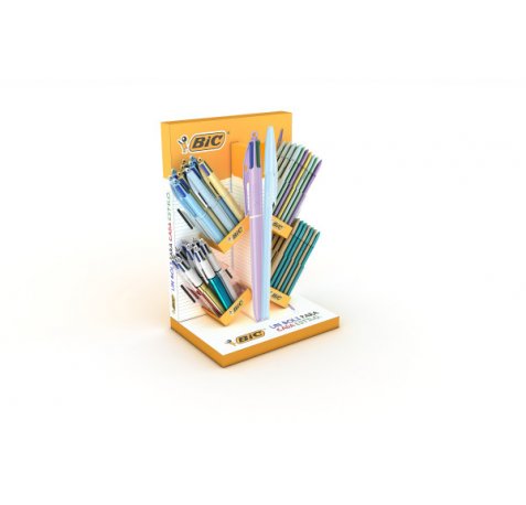 Bic Expositor con 12 Bol. 4 Colores Pastel, 12 Bol. 4 Colores Shine, 40 Bol. Cristal Pastel y 40 Bol. Cristal Glace - Tinta con Base de Aceite - Colores Surtidos