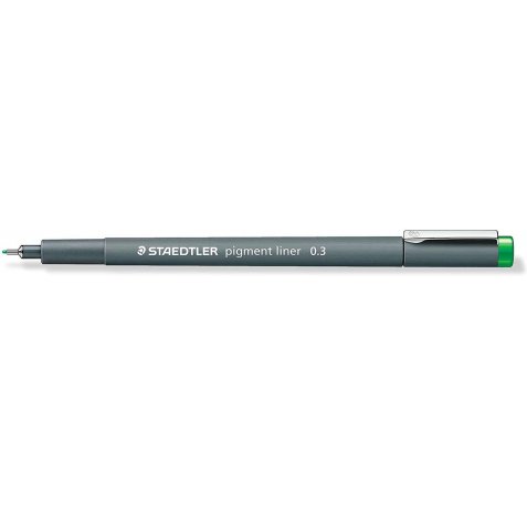 Staedtler Pigment Liner 308 Rotulador Calibrado - Trazo 0.3mm - Secado Rapido - Color Verde (10 uds)