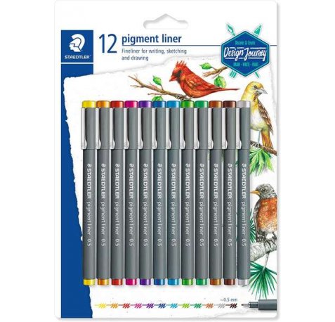 Staedtler Pigment Liner 308 Pack de 12 Rotuladores Calibrados - Trazo 0.5mm - Secado Rapido - Colores Surtidos