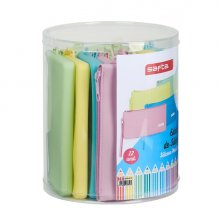 Safta Pack de 12 Estuches Planos - Caja Cilindrica de PVC Transparente - Silicona de Alta Calidad - Flexible - Facil de Limpiar - 195x230mm - Colores Surtidos