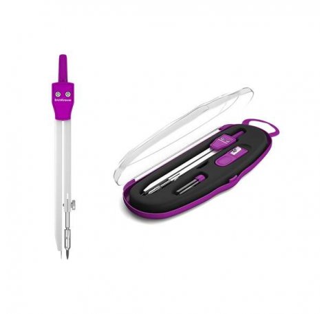 Erichkrause Pack de 4 Compases Metalicos Conjunto de Instrumentos School 135mm - Radio Maximo 21 cm - Incluye Afilador y Mina de Recambio - Colores Neon - Estuche de Plastico - Caja de Plastico con Colgador