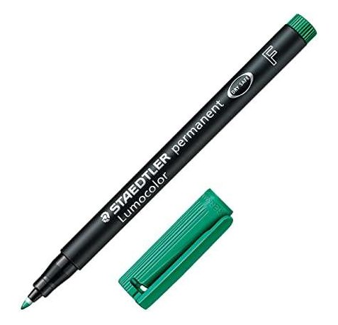 Staedtler Lumocolor 318 Rotulador Permanente - Punta Fina Redonda - Trazo 0.6mm - Capuchon con Clip - Secado Rapido - Color Verde (10 uds)