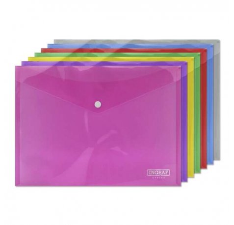 Ingraf Pack de 10 Sobres con Cierre de Broche - Polipropileno - Tamaño A4 - Colores Surtidos
