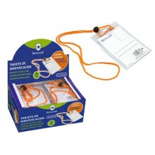 Bismark Portanombres Vertical con Cordon - Rapida Sustitucion de la Etiqueta - Tarjeta Incluida - Color Naranja, Transparente