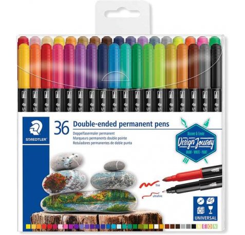 Staedtler 3187 Pack de 36 Rotuladores Permanentes de Doble Punta - Resistente al Agua - Secado Rapido - Colores Surtidos