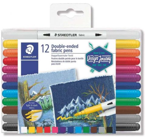 Staedtler 3190 Pack de 12 Rotuladores de Doble Punta para Textil - Colores Surtidos
