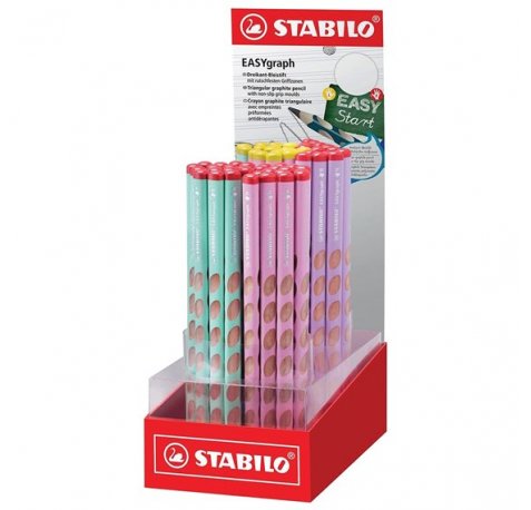 Stabilo Easygraph Pastel Expositor con 60 Lapices de Grafito - Para Uso Diestro y Zurdo - Mina HB de 3.15mm - DiseÃ±o Ergonomico - Colores Surtidos
