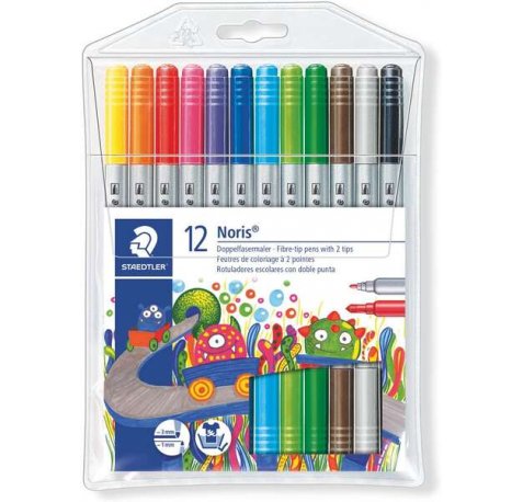 Staedtler Noris 320 Pack de 12 Rotuladores de Doble Punta - Resistente a la Presion - Colores Surtidos