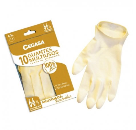 Cegasa Pack de 10 Guantes de Latex Multiusos Talla P 6-6 1/2 - Desechables Extrafinos con Polvo - Uso General, Domestico, Limpieza - Color Amarillo Claro