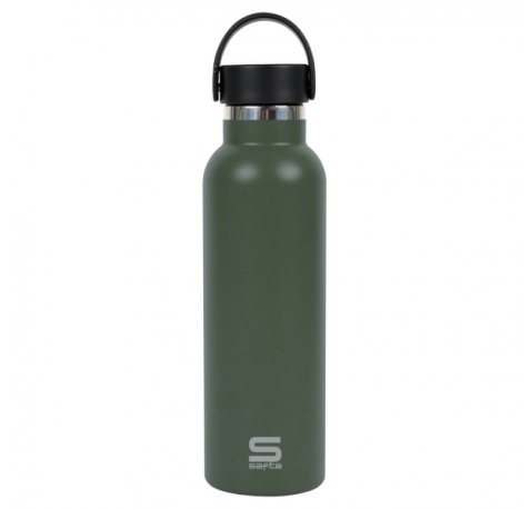 Safta Botella Termo de 600ml - Acero Inoxidable - Base de Silicona Antideslizante - Asa Superior - Color Verde