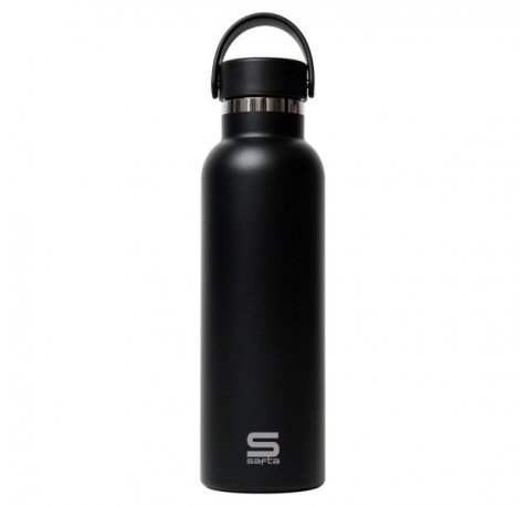 Safta Botella Termo de 600ml - Acero Inoxidable - Base de Silicona Antideslizante - Asa Superior - Color Negro