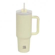 Safta Vaso con Asa Termico - Capacidad 1.2L - Pajita - Base Antideslizante - Acero Inoxidable - Doble Pared - 12h Caliente - 24h Frio - 10x26.5cm - Color Amarillo Pastel