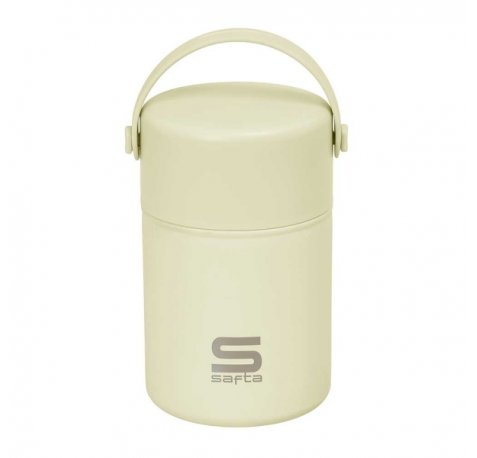 Safta Termo para Alimentos - Acero Inoxidable - Cuchara Plegable - Base de Silicona - Asa Superior - 12h Caliente - 24h Frio - Acero Inoxidable - 10.5x17x10.5cm - Color Crema
