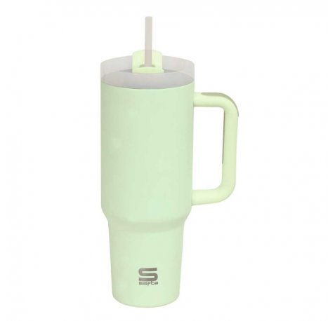 Safta Vaso con Asa Termico - Capacidad 1.2L - Pajita - Base Antideslizante - Acero Inoxidable - Doble Pared - 12h Caliente - 24h Frio - 10x26.5cm - Color Menta