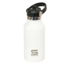 Safta Botella Isotermica Infantil - Capacidad 350ml - Tapon Roscado con Valvula - Base de Silicona - Asa Superior - Acero Inoxidable - 12h Caliente - 24h Frio - 19.5x7.3cm - Color Blanco