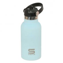 Safta Botella Isotermica Infantil - Capacidad 350ml - Tapon Roscado con Valvula - Base de Silicona - Asa Superior - Acero Inoxidable - 12h Caliente - 24h Frio - 19.5x7.3cm - Color Azul Pastel