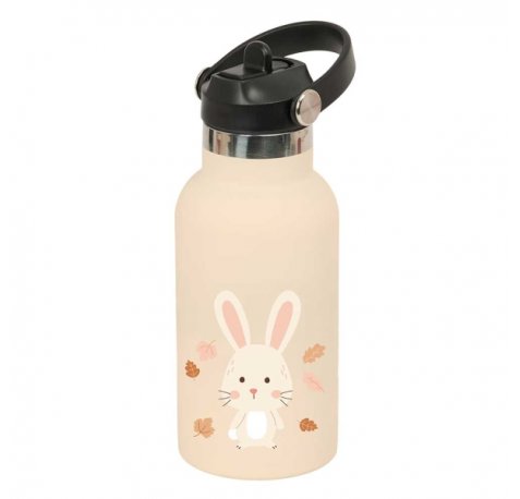 Safta Conejo Botella Isotermica Infantil - Capacidad 350ml - Tapon Roscado con Valvula - Base de Silicona - Asa Superior - Acero Inoxidable - 12h Caliente - 24h Frio - 19.5x7.3cm - Color Melocoton Claro