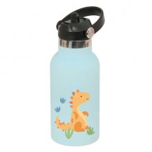 Safta Dino Botella Isotermica Infantil - Capacidad 350ml - Tapon Roscado con Valvula - Base de Silicona - Asa Superior - Acero Inoxidable - 12h Caliente - 24h Frio - 19.5x7.3cm - Color Azul Pastel