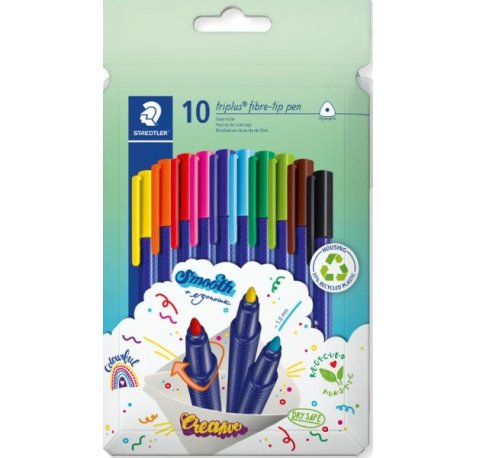 Staedtler Triplus Color 323 Pack de 10 Rotuladores - Trazo 1mm Aprox - Tinta Antisecado - Capuchon Ventilado - Colores Surtidos