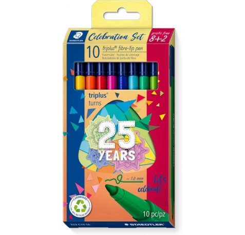 Staedtler Triplus Color 323 Pack de 10 Rotuladores de Punta Fina - Trazo 1mm Aprox - Tinta Base de Agua - Colores Surtidos