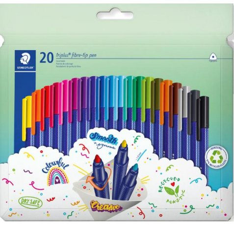 Staedtler Triplus Color 323 Pack de 20 Rotuladores - Trazo 1mm Aprox - Tinta Antisecado - Capuchon Ventilado - Colores Surtidos