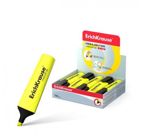 Erichkrause Visioline V-12 - Marcador de Texto con Punta Biselada - Tinta Fluorescente a Base de Agua - Color Amarillo (10 uds)