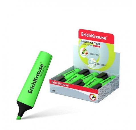 Erichkrause Visioline V-12 - Marcador de Texto con Punta Biselada - Tinta Fluorescente a Base de Agua - Color Verde (10 uds)