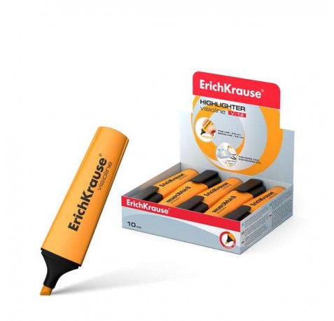 Erichkrause Visioline V-12 - Marcador de Texto con Punta Biselada - Tinta Fluorescente a Base de Agua - Color Naranja (10 uds)