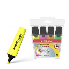 Erichkrause Visioline V-12 Pack de 4 Marcadores - Punta Biselada - Colores: Naranja, Rosa, Verde, Amarillo - Color Del Producto: Coincide con El de La Tinta