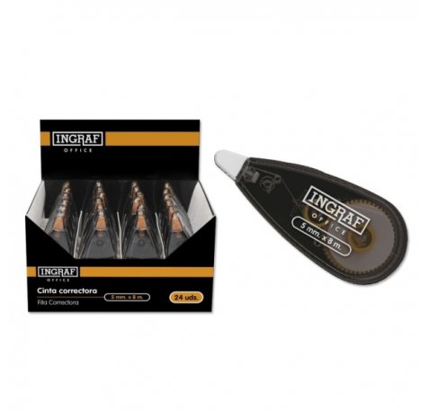 Ingraf Cinta Correctora 5mm x 8m - Cuerpo Transparente - Forma Ergonomica (24 uds)