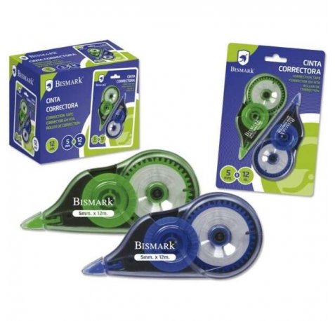 Bismark Pack de 2 Cintas Correctoras 5mm x 12m - Cuerpo Transparente - Forma Ergonomica