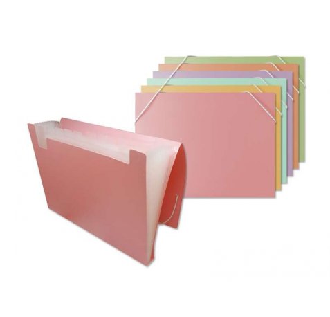 Bismark Pack de 8 Carpetas de Fuelle Polipropileno - 12 Departamentos - Cierre con Gomas - Colores Surtidos Pastel