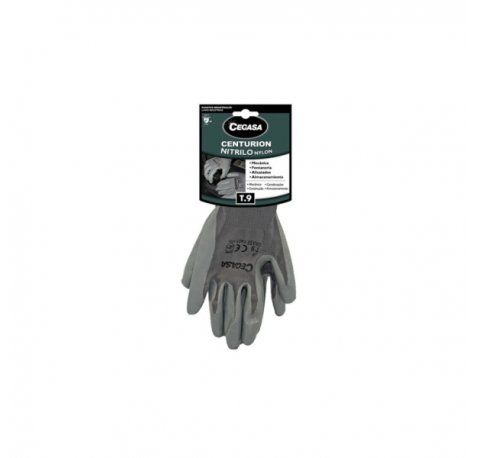 Cegasa Centurion Guantes de Trabajo Talla 9 - Fabricados en Nylon con Recubimiento de Nitrilo en Palma y Dedos - Color Gris