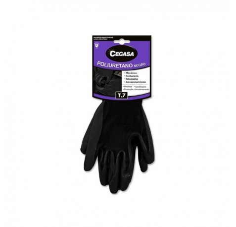 Cegasa Guantes de Trabajo Talla 7 - Fabricados en Poliester con Recubimiento de Poliuretano en Palma - Color Negro