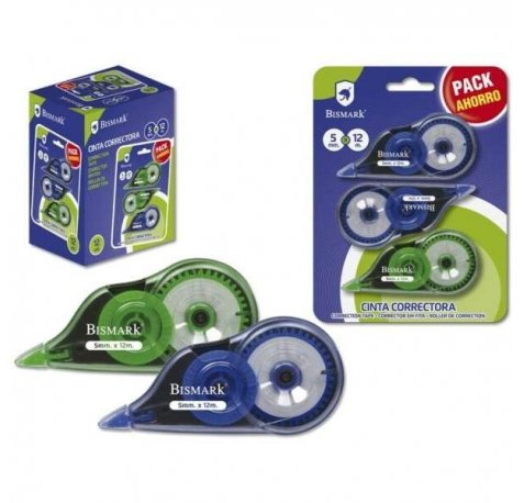 Bismark Pack de 3 Cintas Correctoras 5mm x 12m - Cuerpo Transparente - Forma Ergonomica