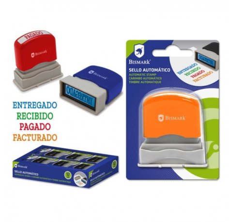 Bismark Sello Automatico - Modelos: Entregado, Recibido, Cobrado y Facturado - Diferentes Colores para Diferenciarlos (12 uds)