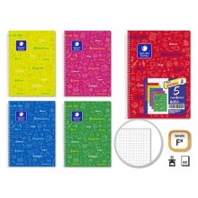 Golden Pack de 5 Cuaderno Asignatura Tapa Dura Folio 80 Hojas 90gr Cuadricula 4x4 - Resistente - Ideal para Estudiantes - Alta Calidad