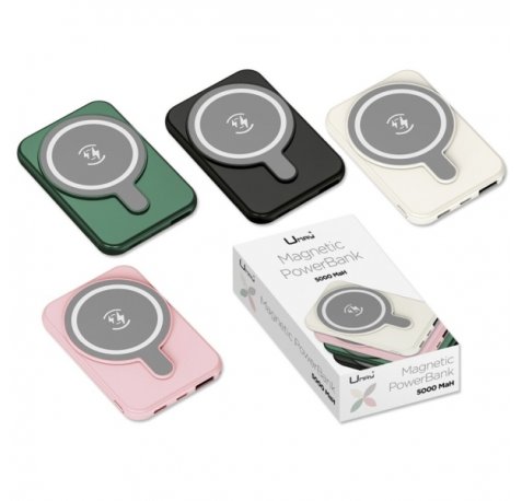 Umay Magnetic Powerbank Magnetica 5000mAh - Salidas USB e Inalambrica - Colores Surtidos Aleatorios