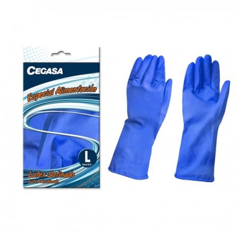 Cegasa Guantes de Latex Talla L 8-8 1/2 - Aptos para Manipulacion de Alimentos - Color Azul