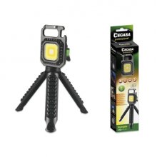 Cegasa Profesional Linterna Mini con Tripode COB hasta 670lm - Luz Blanca, Amarilla, Blanca y Amarilla Combinadas, Luz Roja y Luz Flash Intermitente - Bateria Recargable USB-C - Color Negro