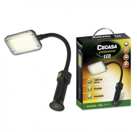 Cegasa Profesional Linterna Flexible LED hasta 1000lm - Autonomia hasta 4h - Bateria Recargable 2000mAh USB-C - Color Negro