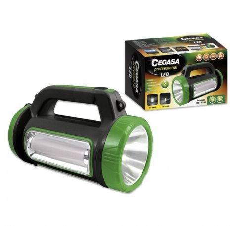 Cegasa Profesional Linterna Multifuncion LED - 5 Modos de Iluminacion - Bateria de 1800mAh - Alimentacion Solar y por USB - Color Negro/Verde