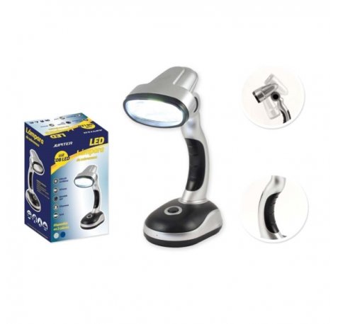 Jupiter Lampara de Sobremesa COB-LED 40lm - Tambien se puede Usar como Linterna - Funciona con 3 Pilas AA - Color Plata/Negro