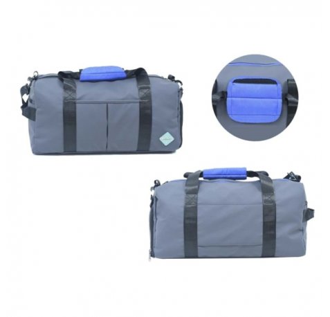 Lagart Bolsa Deportiva con Compartimento para Zapatillas - Asas de Mano con Refuerzo - Bandolera Ajustable - Medidas 46x29x23cm - Color Gris con Detalle en Azul