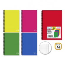 Golden Basic Pack de 5 Cuadernos A4 80 Hojas 90gr Cuadricula 4x4 - Ideal para Estudiantes - Tapa Polipropileno - Colores Surtidos