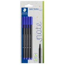 Staedtler Triplus Fineliner 334 Pack de 4 Rotuladores de Punta Fina - Trazo de 0.3mm aprox. - Tinta Antisecado a Base de Agua - Carcasa Fabricada en un 97% de Plastico Reciclado - Color Azul